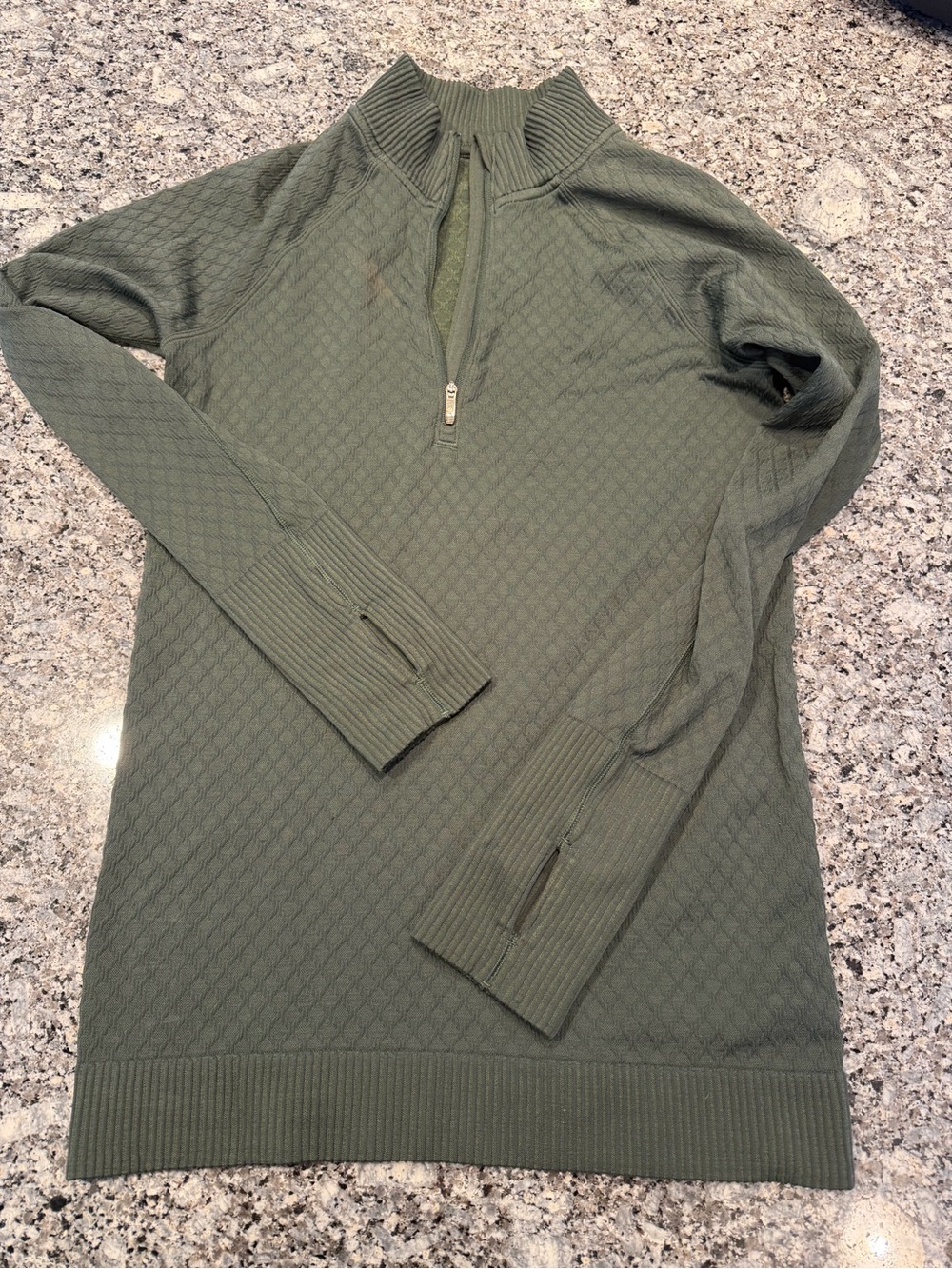 Small Women Lululemon Rest Less Pullover Heathered Green Diamond - 1/4 Zip